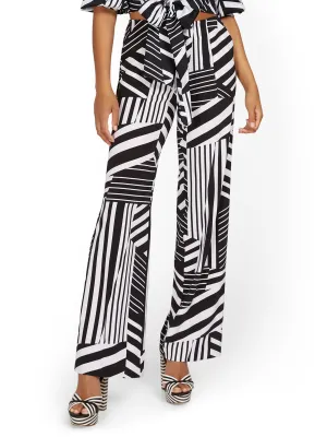 Tall Black and White Abstract Wide-Leg Pant