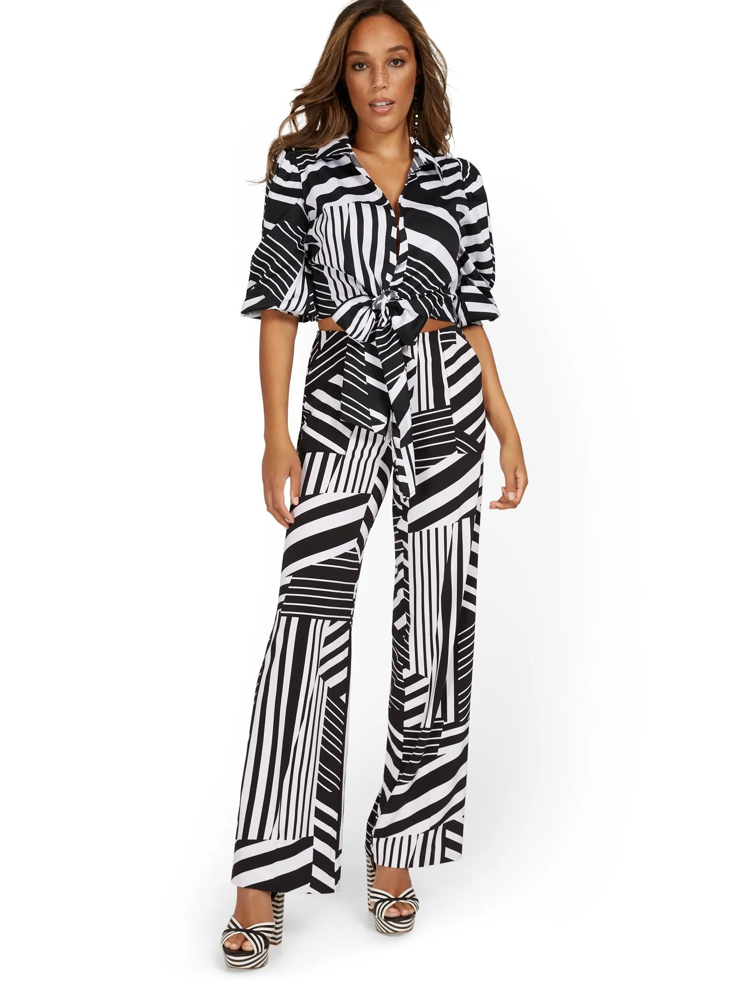 Tall Black and White Abstract Wide-Leg Pant