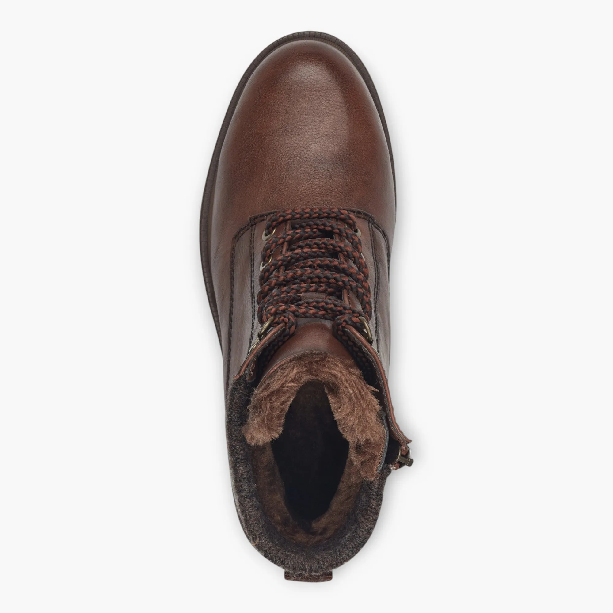 Tamaris Brown Boots with Rope-Style Laces & Chunky Sole - DUOTEX, Fur-Lined Tongue, Side Zip, Comfort Fit