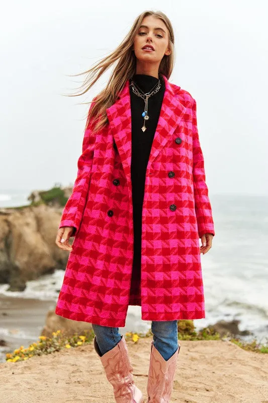 Textured Knit Tweed Double Button Coat Jacket