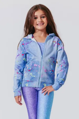 Tween Sweater | Oversized Zip Hoodie in Denim Paint Splatter | Terez