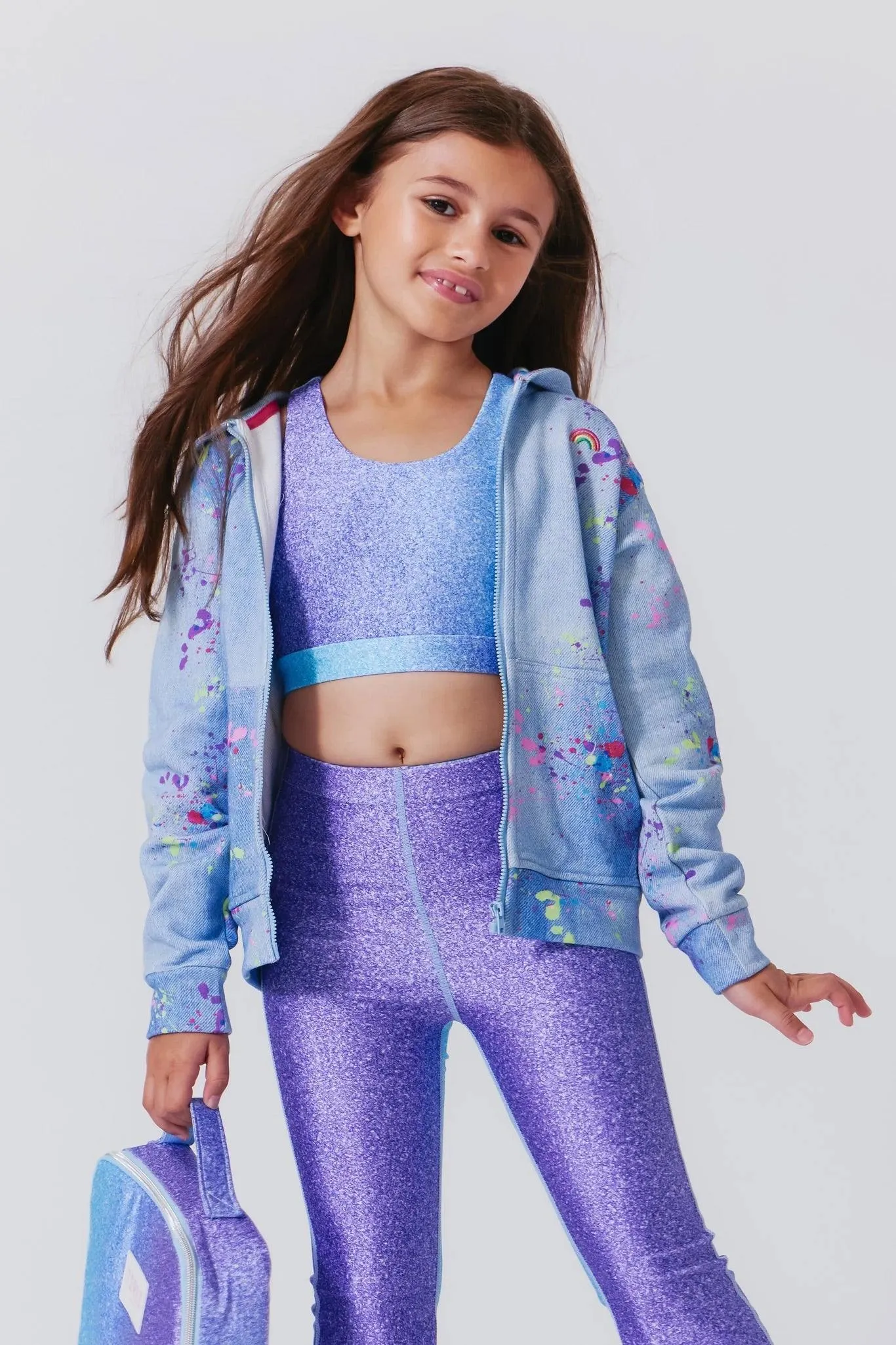 Tween Sweater | Oversized Zip Hoodie in Denim Paint Splatter | Terez