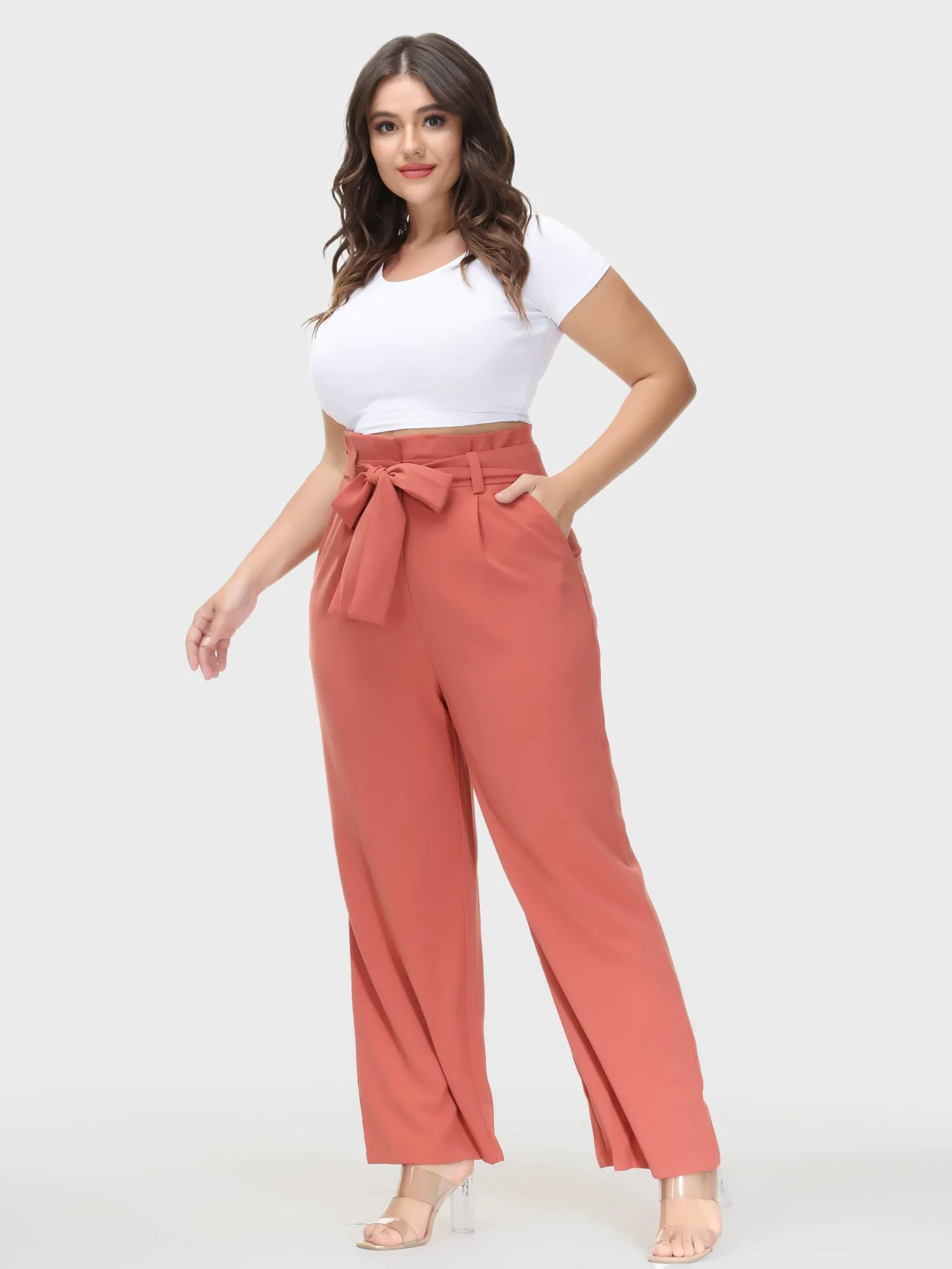 Versatile Wide Leg Vocational Suit Pants with Belt