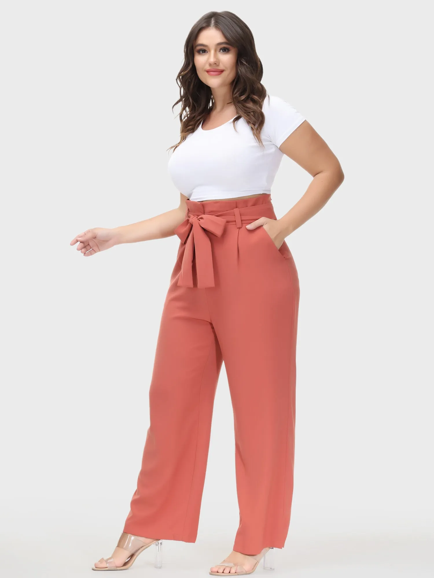 Versatile Wide Leg Vocational Suit Pants with Belt