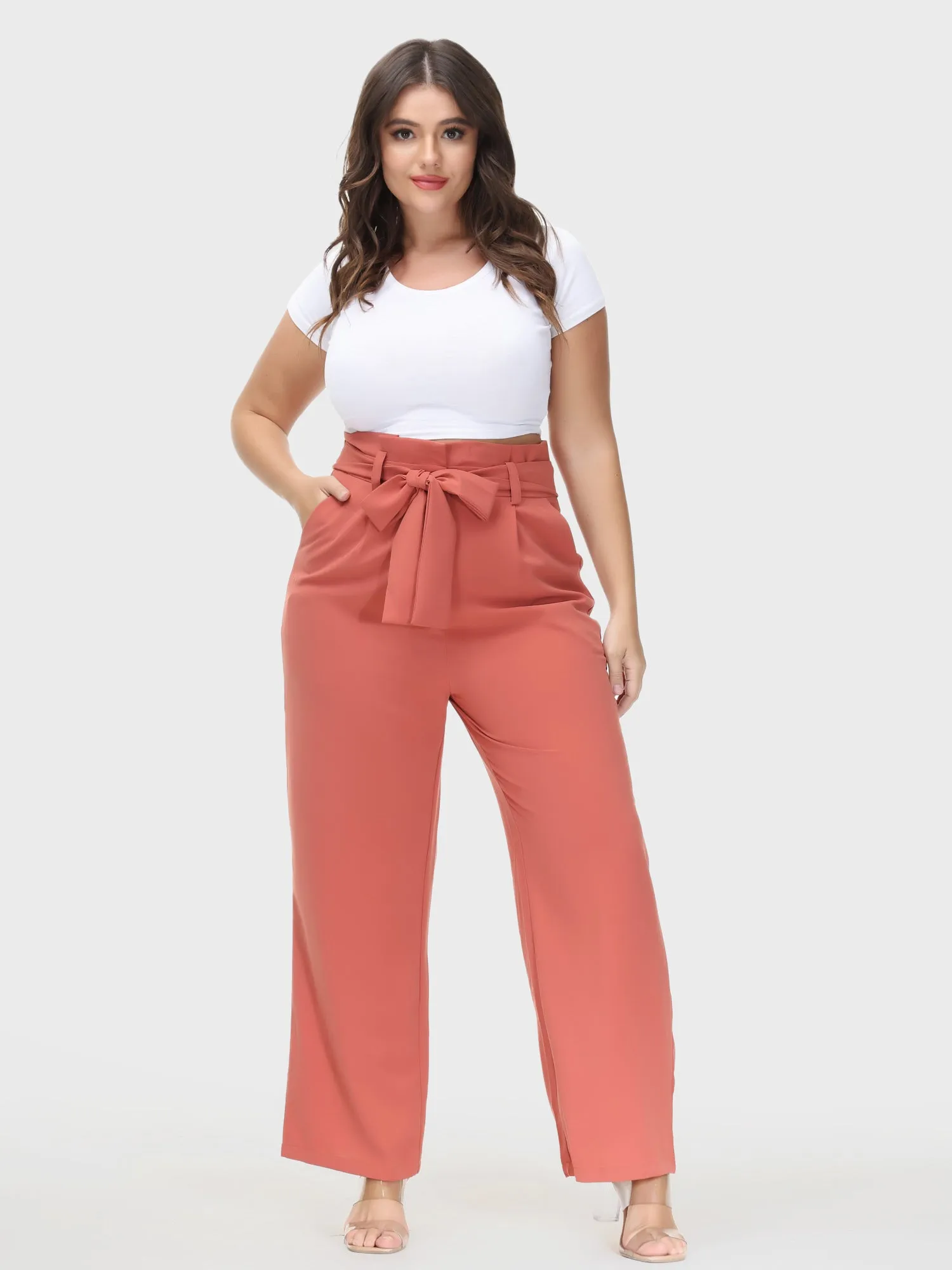 Versatile Wide Leg Vocational Suit Pants with Belt