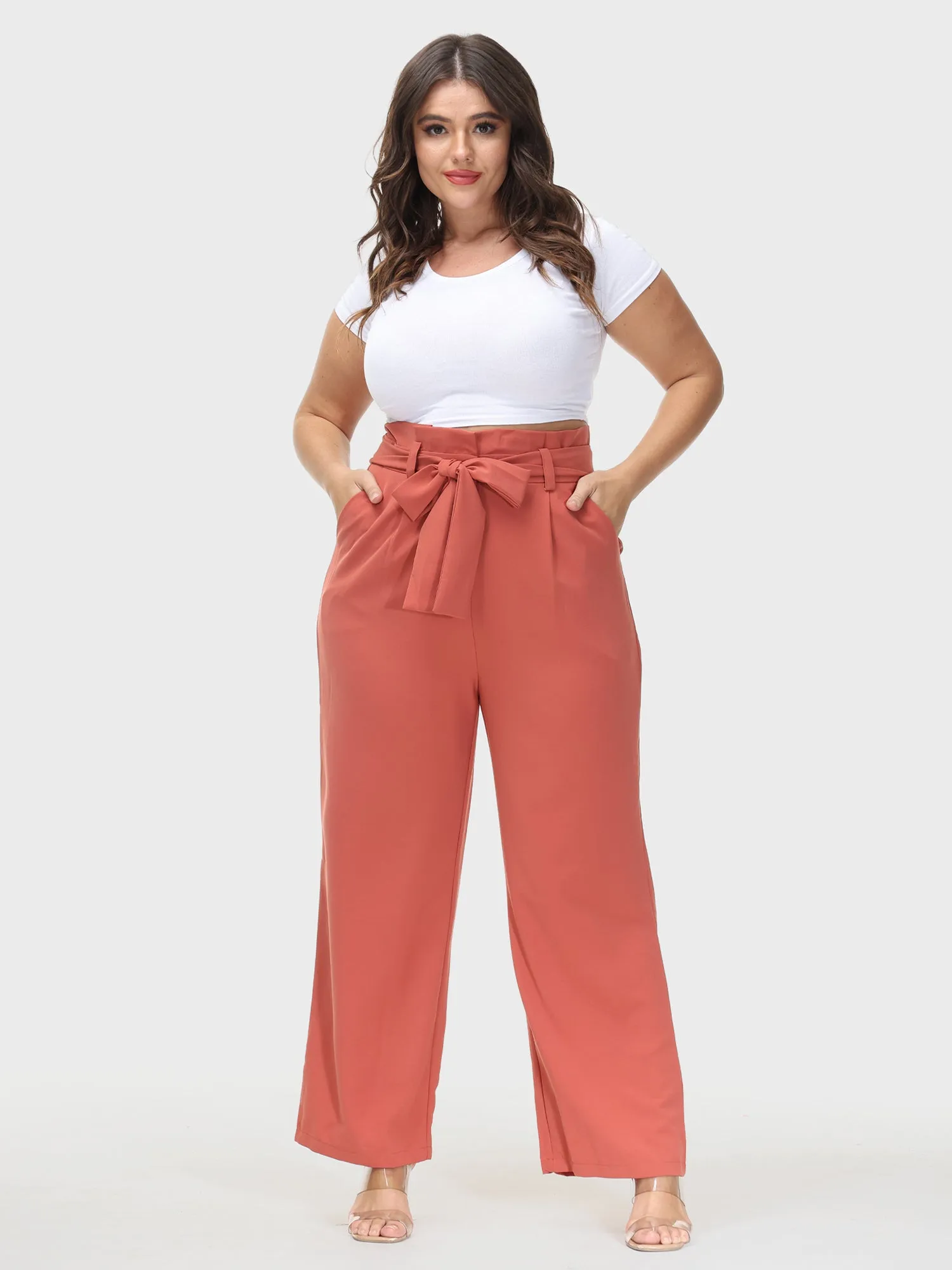 Versatile Wide Leg Vocational Suit Pants with Belt