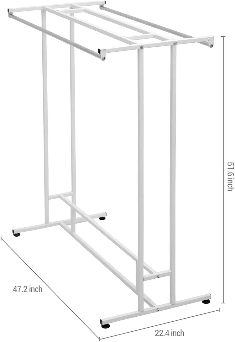 White Stainless Steel Clothes Hanger Rack, Freestanding Double Rod Clothes Hanging Rack