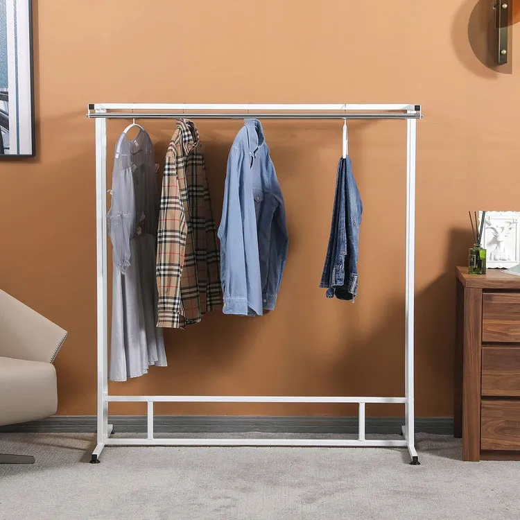 White Stainless Steel Clothes Hanger Rack, Freestanding Double Rod Clothes Hanging Rack