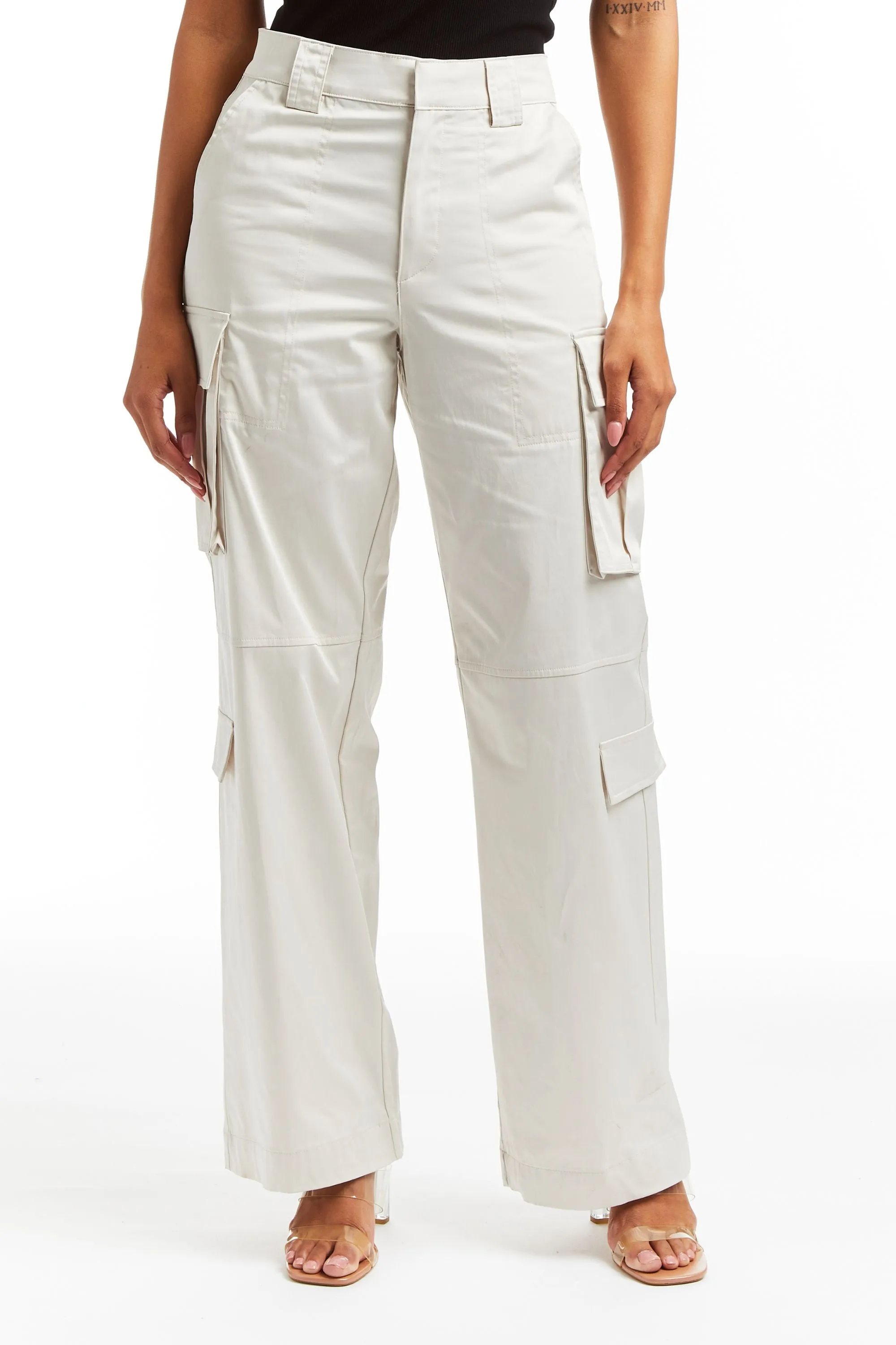 Wide Leg Satin Cargo Pant